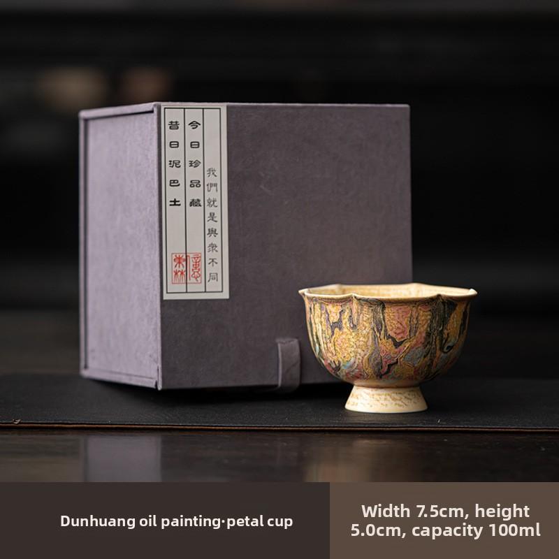 Dunhuang oil painting handmade firewood burning teacup personal special retro master cup tea cup high-end ceramic cup gift
