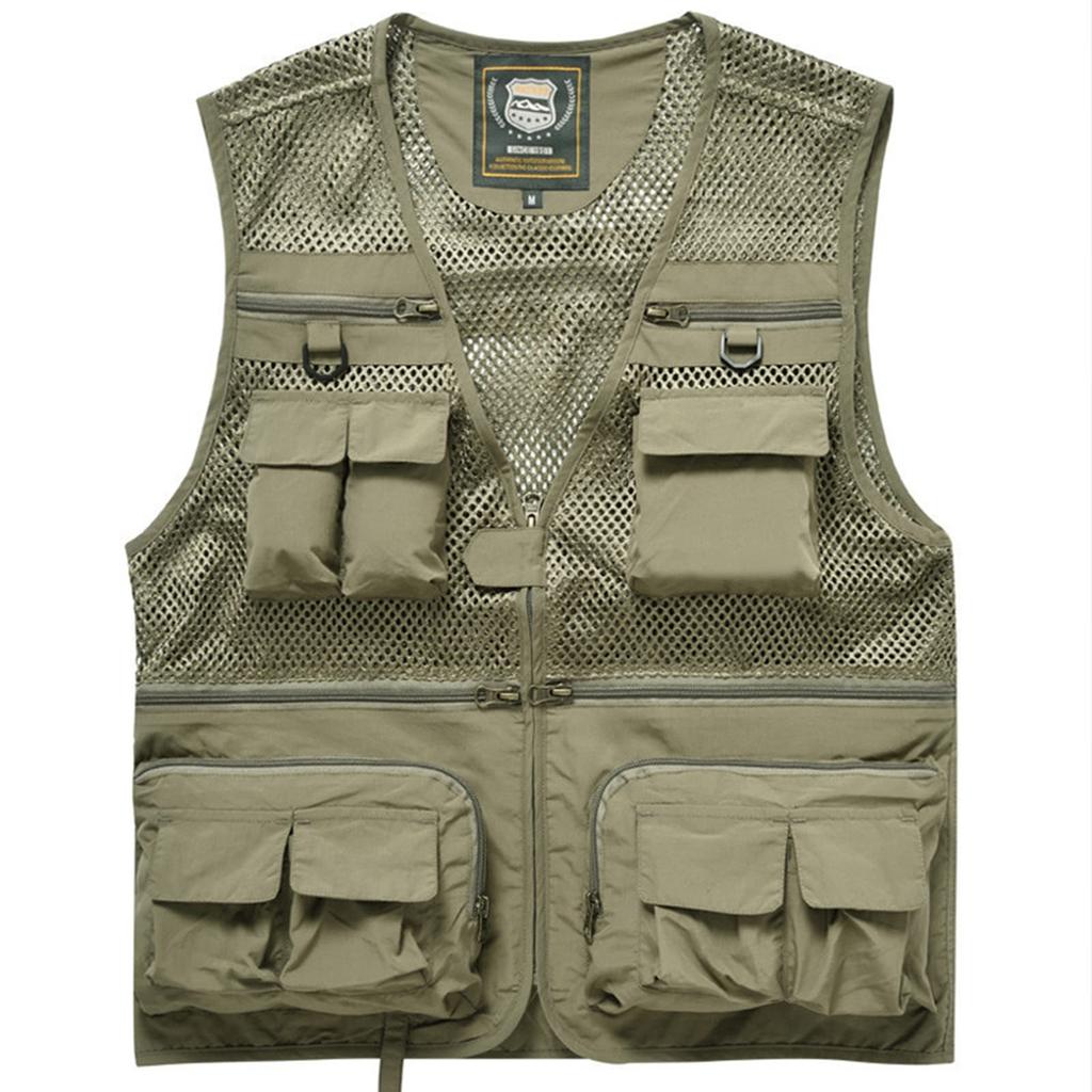 Manatsulife Men's Mesh Vest for Photography, Fishing, Work, and Outdoor Activities, Multi-Pocket, Breathable, 7868 (XL, Khaki)