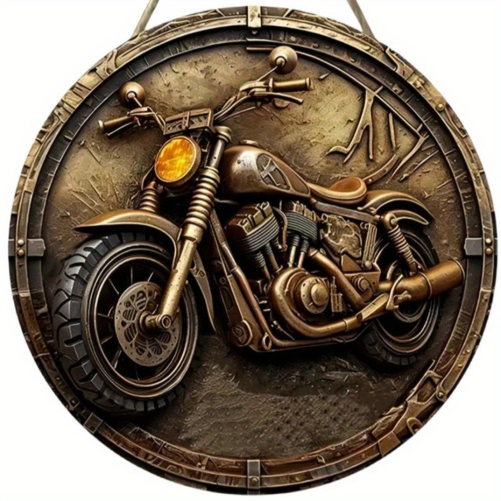 1pc 2d Flat Retro Motorcycle Circular Wooden Sign - 20cm, Suitable for Home Living Room, Bar, Caf É, Farmhouse Porch Decoration, Father's Day Gift