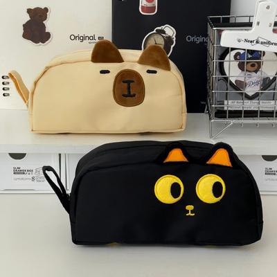 New Fashion Pencil Case for Kids Cute Cartoon Embroidery Capybara Kitten Pencil Pouch Large Capacity Stationery Storage Bag