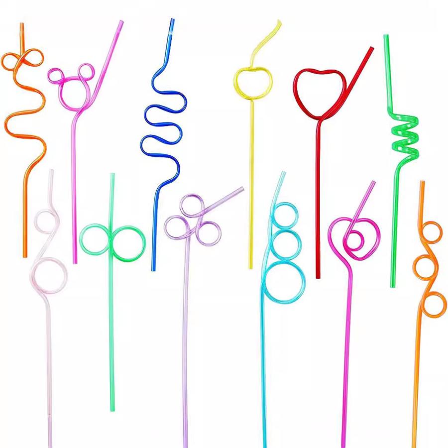 

50 Pieces Kids Reusable Fun Assorted Twisted Ring Straws Plastic Drinking Straws Carnival Birthday Party Supplies Decoration