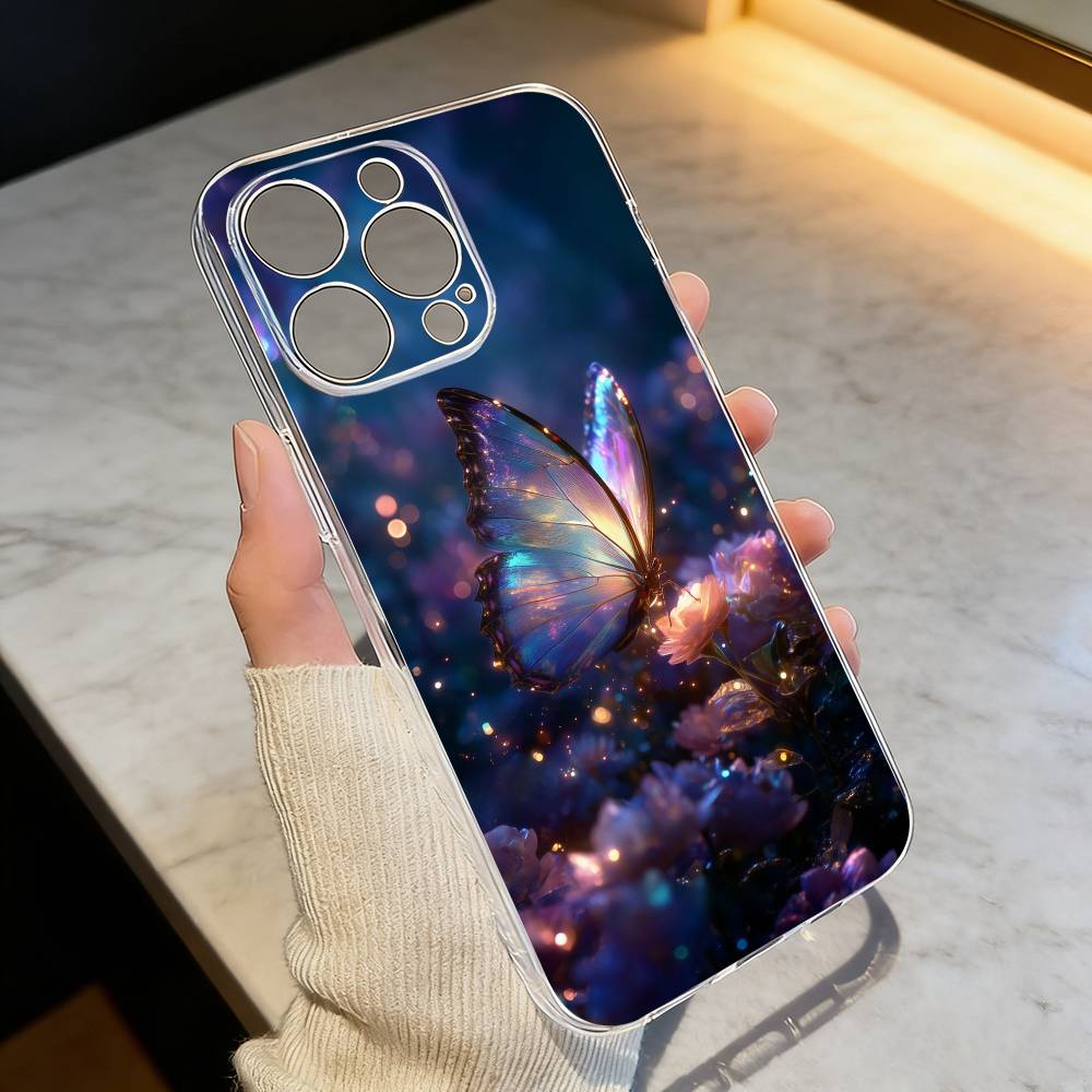 

G-Glow in the dark B-butterfly Phone Case For iPhone 17 16 15 14 13 12 11 Mini Pro Max Plus Transparent Cover iPhone13PROMAX