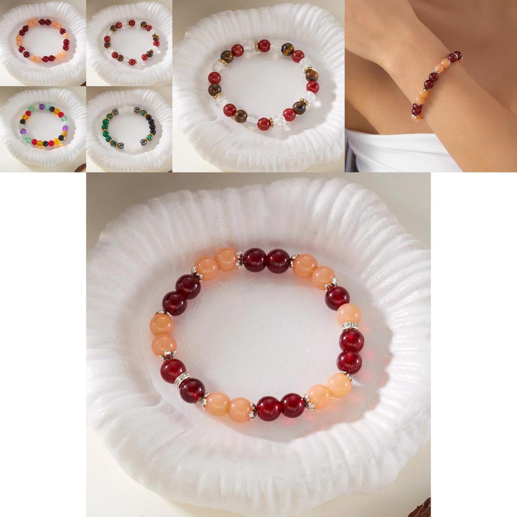 Geometric Stone Womens Bracelet Handmade Elastic Cord Minimalist Jewelry For Casual Wear