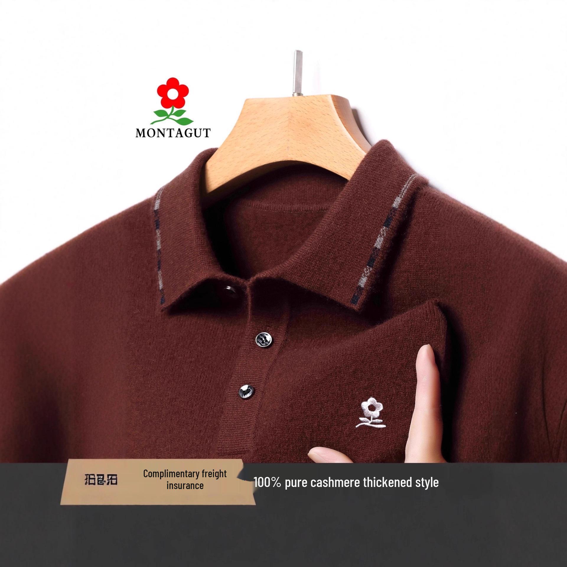 

Montagut Men s 100% Cashmere Sweater, Lapel, Long-Sleeve, Thickened for Autumn/Winter L