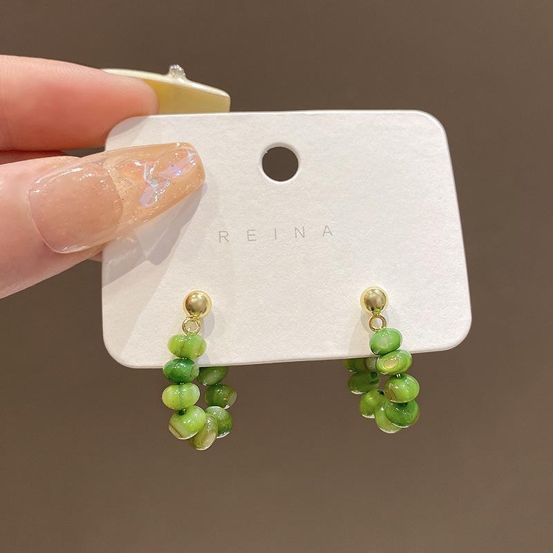 

Silver Needle Green Opal Earrings Women s Design Sense Niche Explosive Ear Buckle Earrings Versatile Summer Ear Jewelry