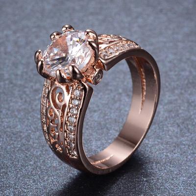 Retro Roségold Doppelkralle Runder Diamantrand Weißer Diamantring Damen Personalisierter Kleiner Schmuck