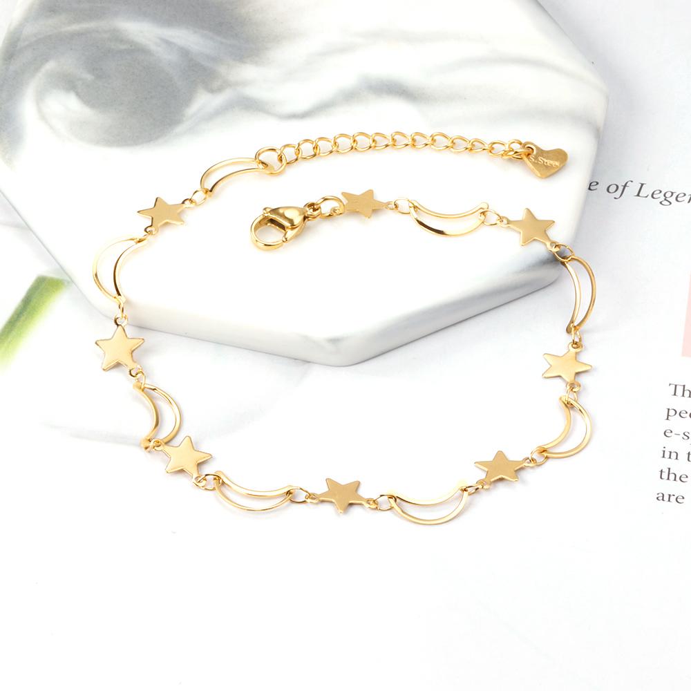 LUXUKISSKIDS Moon With Star Cute Anklet Bracelet For Women Fashion 2025 Gold Plated Summer Beach Ankle Bracelet Jewelry Bijoux