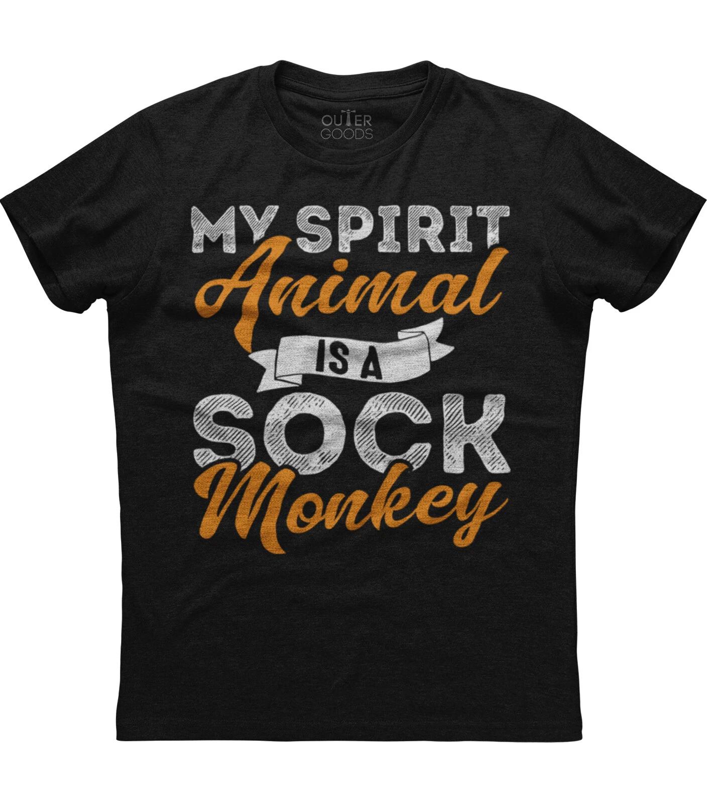 My Spirit Animal Is A Sock Monkey Funny Mens Short Sleeve Cotton Black T-shirt XL