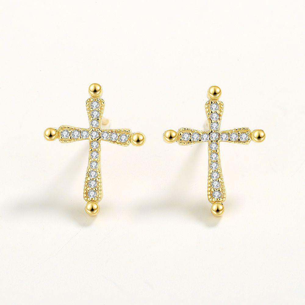 

Женские серьги-пусеты в виде крестов из стерлингового серебра 925 пробы: Простой, Высококачественный Дизайн с Покрытием из 14-каратного Золота S925 Silver