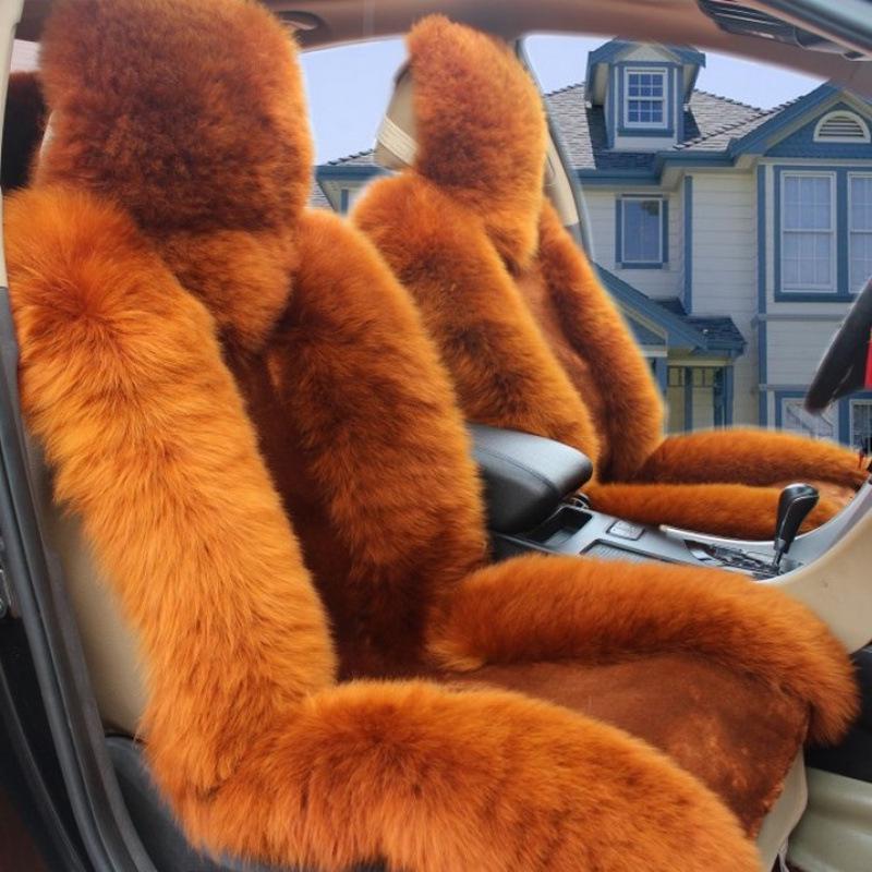 One-Piece Wool Car Seat Cushion - Plush Fur Winter Pad