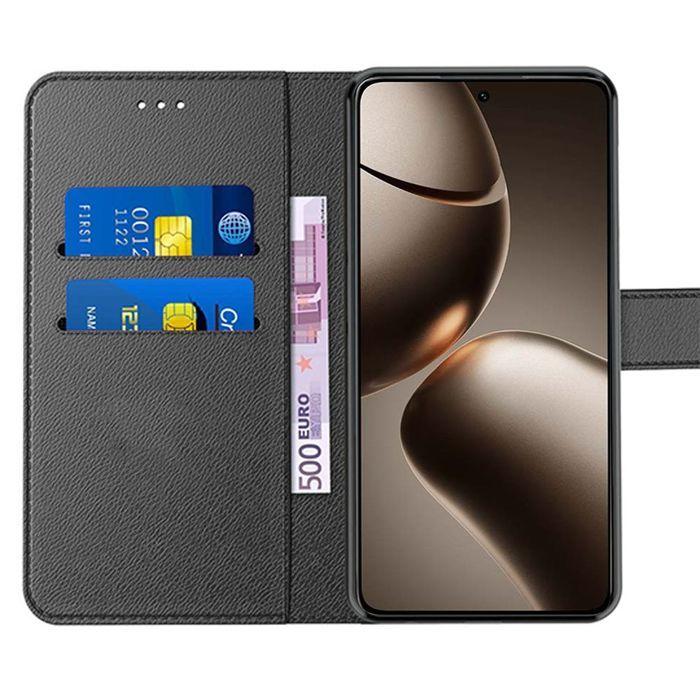 Coque de protection - E.F.CONNECTION - pour Xiaomi 14T - Cuir Synthétique Noir - avec 2 Verres - Antichoc