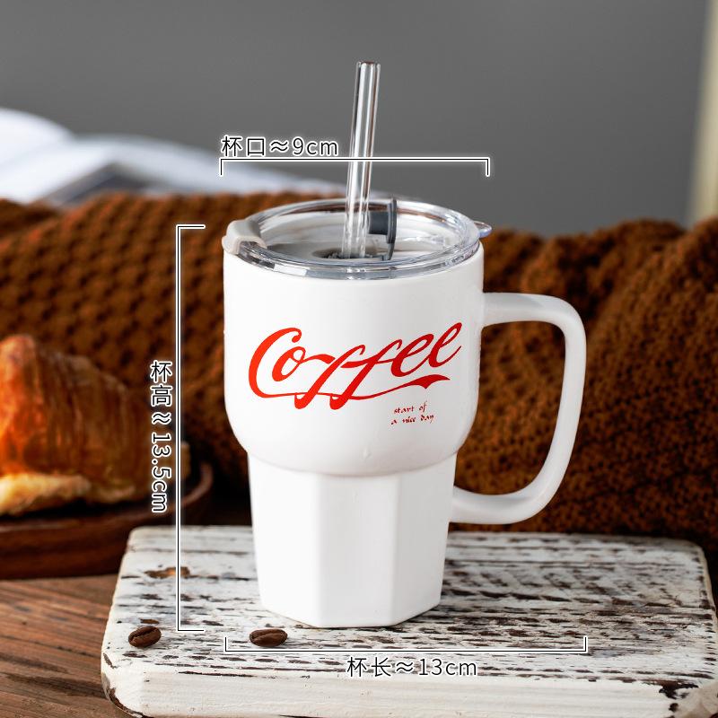 Coke Straw Cup High Value Ceramic Cup Large Capacity Water Cup Couple Mug Office Coffee Cup Portable