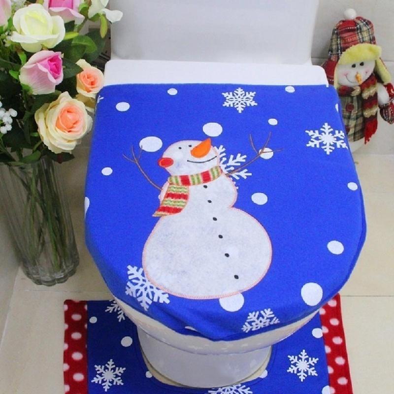 New 3PCS A Set Christmas Soft Toilet Cover Snowman Thickened Seat Lid Pad