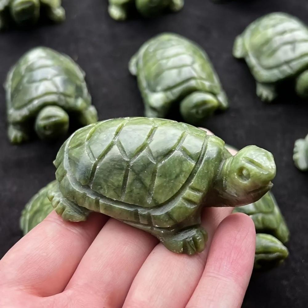 1pc Natural Xiuyan Jade Turtles Statue Healing Crystal Crafts Green Jade Tortoise Figurine Reiki Energy Pocket Statue