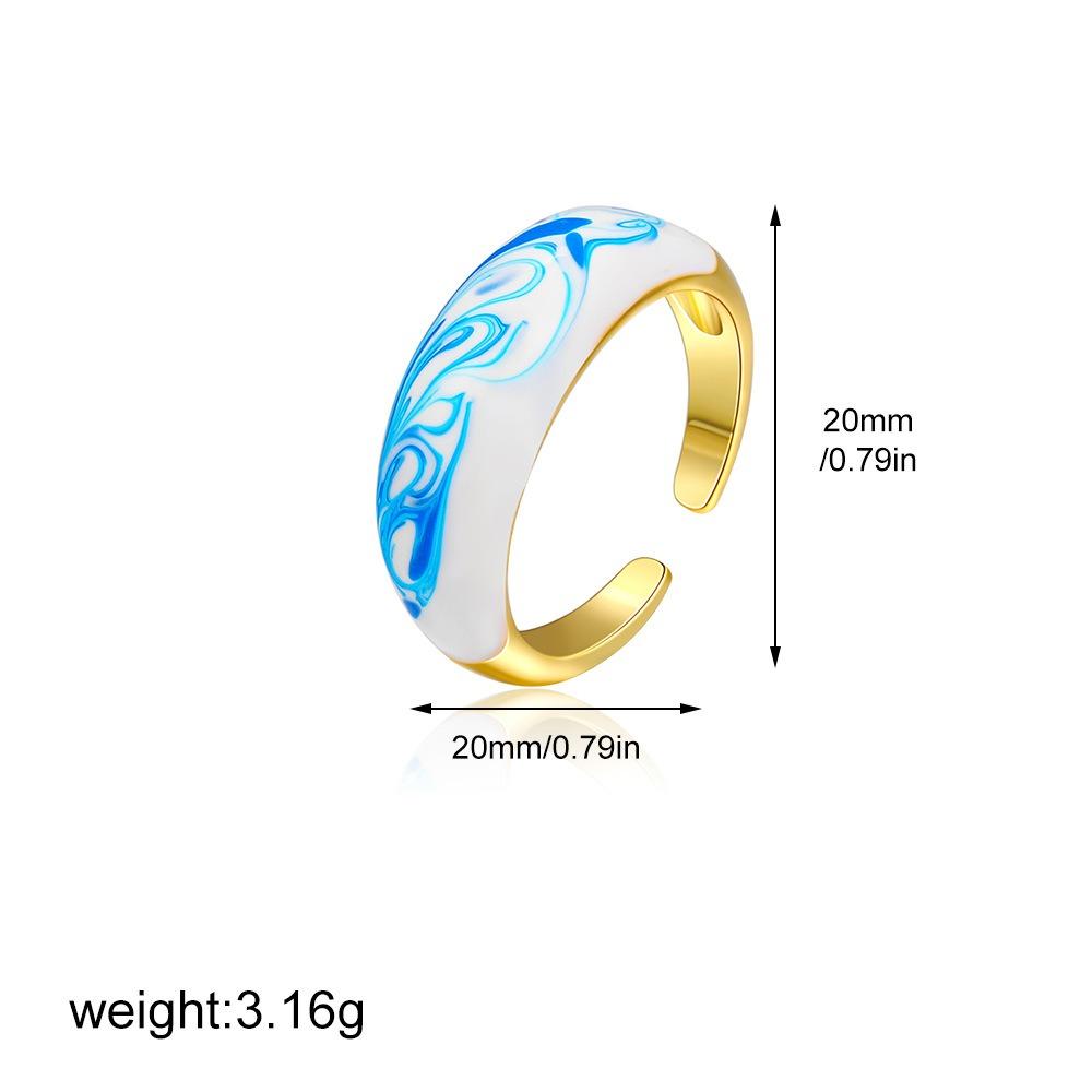 Chinese Style Enamel Drip Oil Ring Vintage Cuff Ring  Hand Accessories