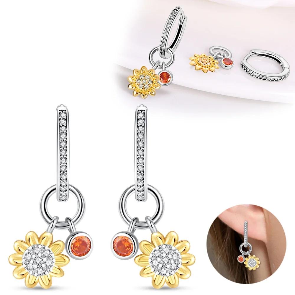 Authentic copper Sunflower Woman Earring Moon Flower Butterfly Dragonfly Earring Accessories Valentines Fine Gift Jewellery Set