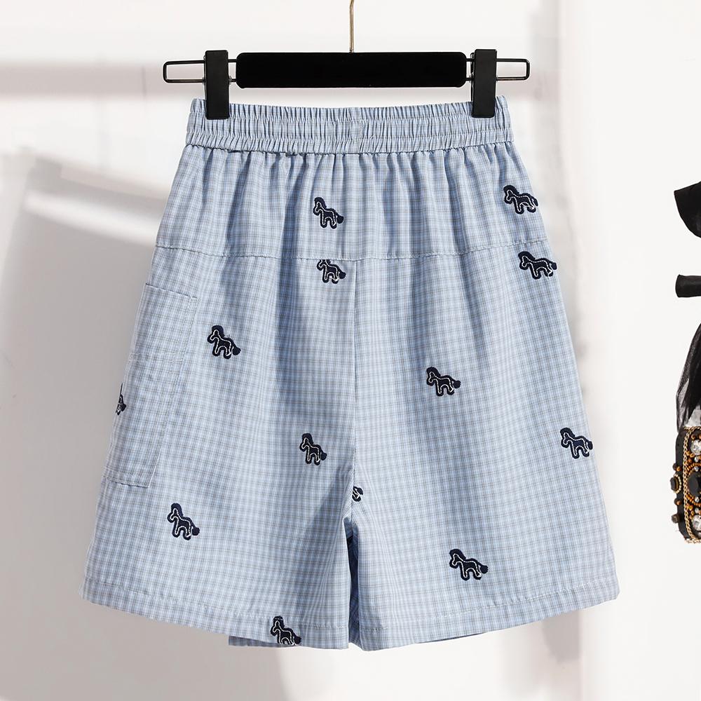 DIMANAF 2026 Spring Summer Plus Size Women Skirt Pants Elastic Waist Oversize Loose Casual Shorts Cotton Print Plaid