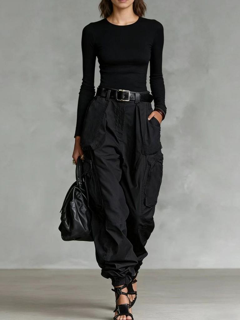 Street Multi-Pocket Workwear Pants Women Loose Wide Leg Casual Long Pants