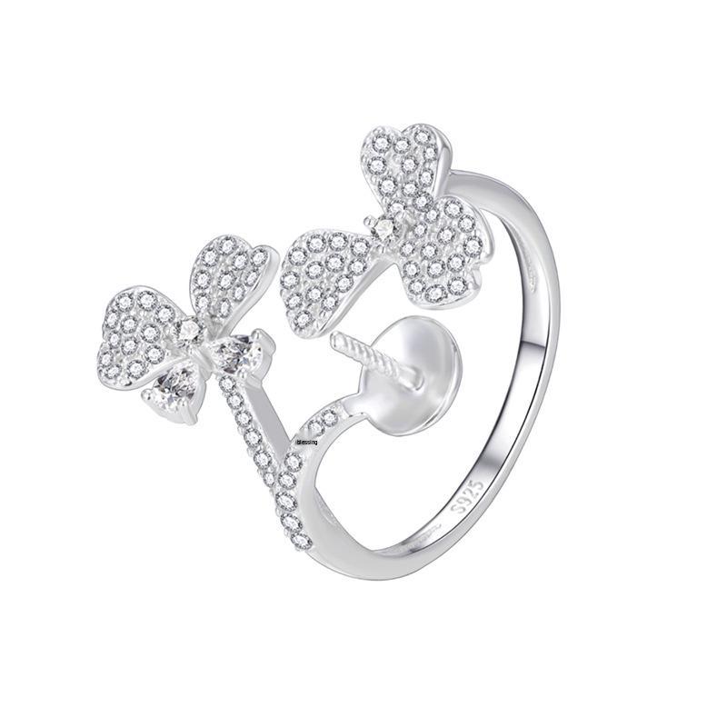 

Женское жемчужное кольцо - Дизайн цветка с 3 лепестками в стиле легкой роскоши, Открытая шинка из стерлингового серебра S925 с креплением для DIY Adjustable