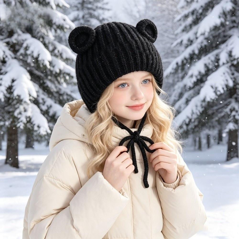 Thicken Ear Protection Hat Keep Warm Overhead Cap Fashionable Bear Ear Knitted Hat  Adult