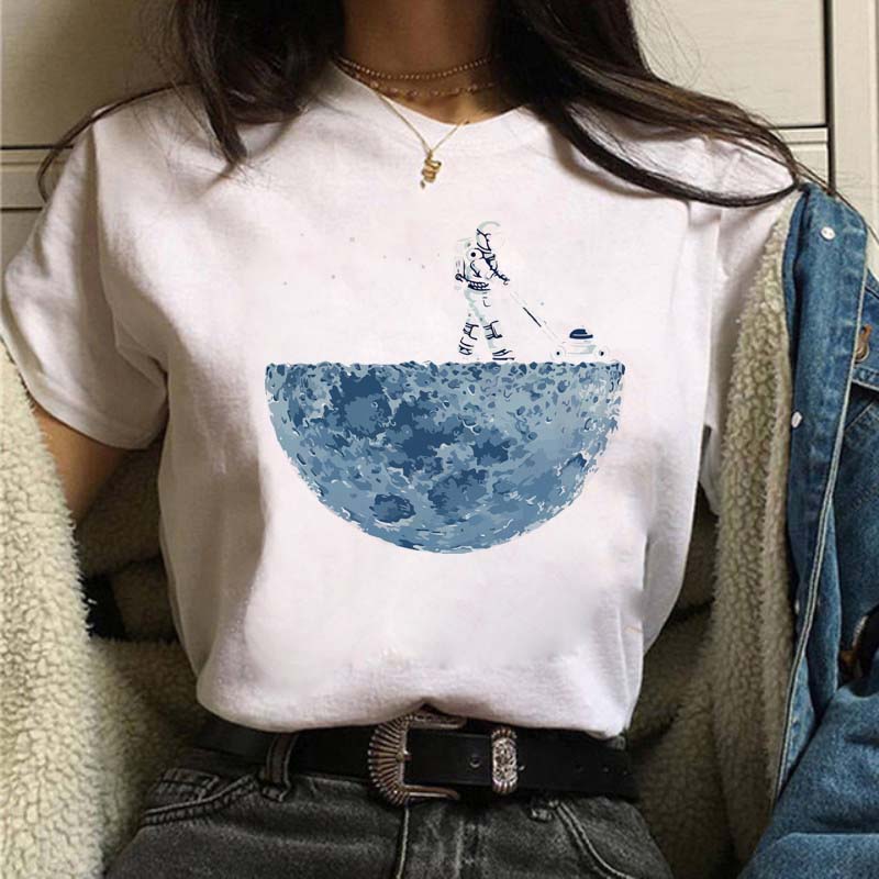 Women Summer 3D Printing Cartoon Lunar Cleaner Printing Shirt Street Casual Short Sleeve Female T Shirt Black Tshirt