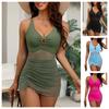 Womens One Piece Swimsuit With Mesh Panel High Elasticity Solid Color Swimwear Pool Beach Swimming