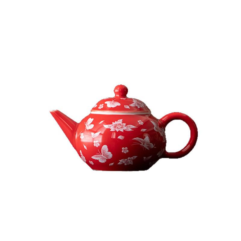 Red Xishi Ceramic Tea Pot - Elegant Chinese Style for Women, Single-Serve, Colored Glaze Design