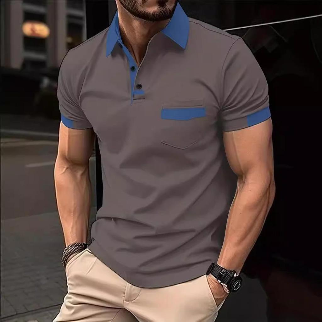Men's Summer Color Block Pocket Sports Polo Shirt