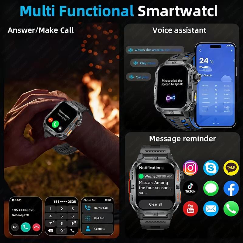 New Professional GPS Outdoor Smart Watch Men Flashlight Compass Waterproof Military Sport Tracker Bluetooth Call Smartwatch