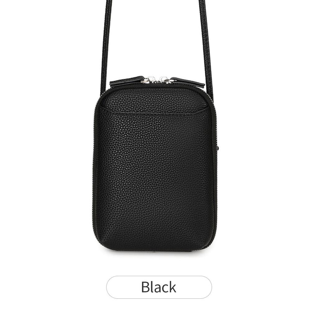 New Lychee Pattern Soft Leather Vertical Zipper Mobile Phone Bag Niche Design Large Capacity Women's Shoulder Messenger Bag