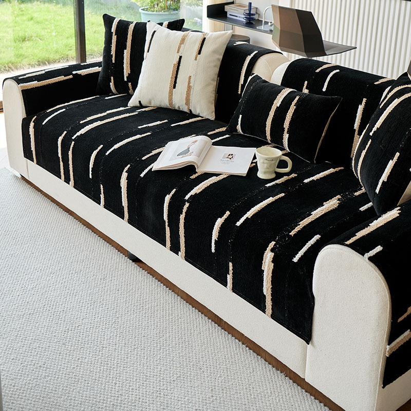 Simple Striped Sofa Cushion Autumn And Winter  New Non-Slip Chenille Backrest Cover Blanket Towel Seat Cushion
