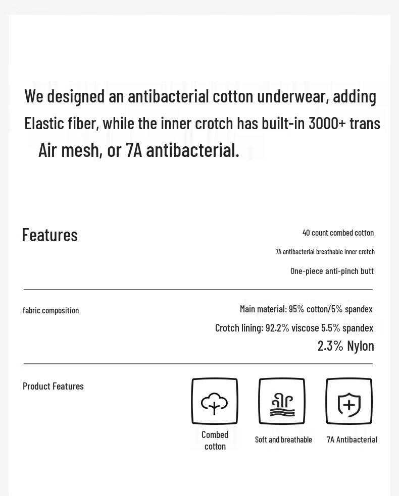 B.JOBSEN Men's Pure Cotton Anti-bacterial Boxer Briefs 2-Pack