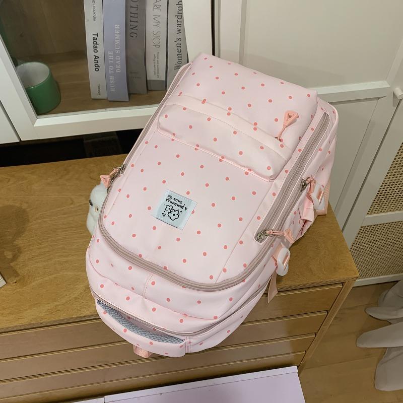 Einfacher Nylon-Rucksack mit Polka-Dots, niedliches Design, lässiger Schülerrucksack mit großem Fassungsvermögen und mehreren Fächern, geeignet für den täglichen Gebrauch und die Schule.