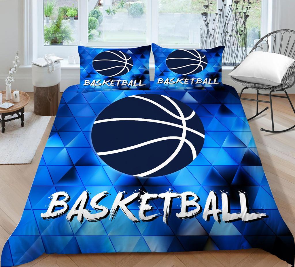 Basketball-Sport-Bettwäsche-Set mit bedrucktem Muster, Schlafzimmer-Bettbezug, Bettwäsche, EU-Einzel-Doppelbett-Heimdekoration in voller Größe