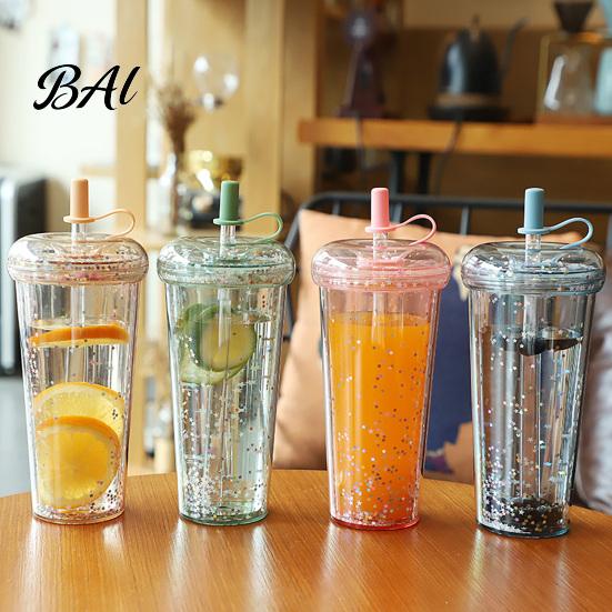 Sparkling Sequin Sensory Cup Transparent Straw Cup, with Sequins Decor And Leak Proof Handheld Drinkware for Campus Lid, Reusable Plastic Sippy
