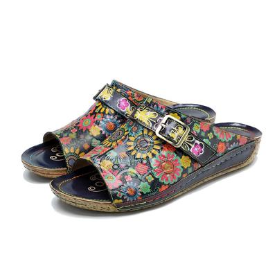 2023 neue Sommer Frauen Rutschen Schuhe Aus Echtem Leder Außen Hausschuhe Hand-gemalt Retro Komfort Flache Sandalen