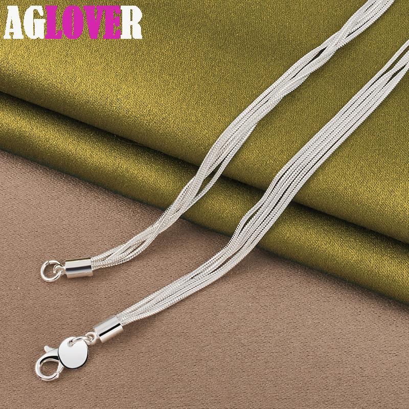 925 Sterling Silver Five Star Pendant Necklace 18 Inch Snake Chain Jewelry