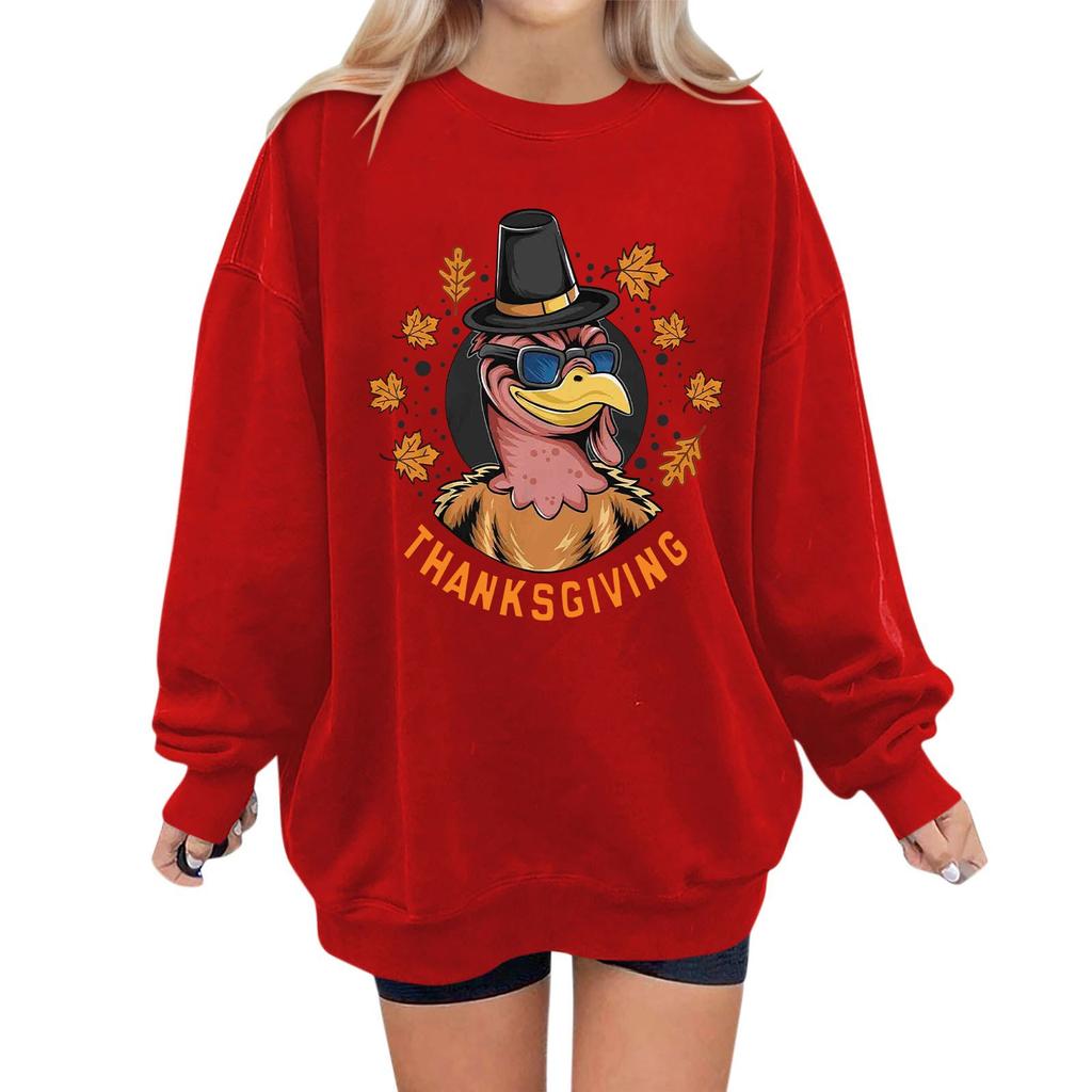 Women's Fashion Casual Long Sleeve Thanksgiving Printed Sweatshirt Top