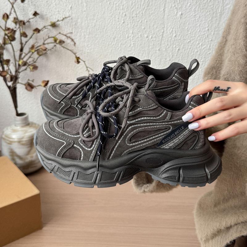 Platform shoes women's leather autumn new versatile height increase casual sports shoes niche design sense