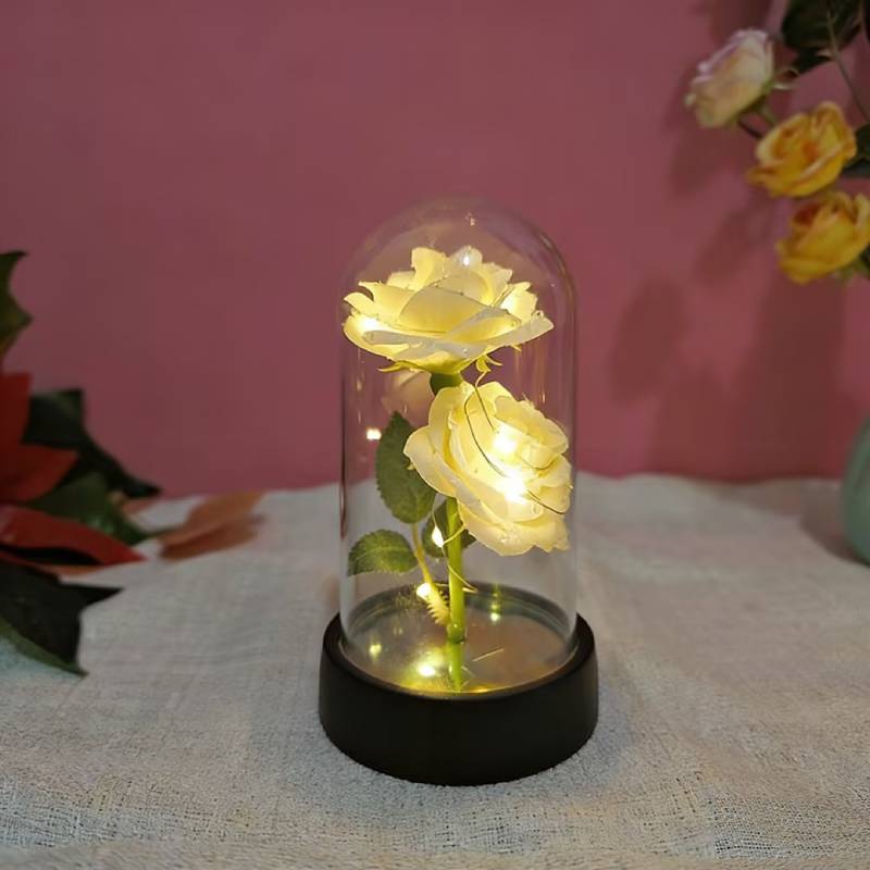 Acrylic Transparent Cover LED Eternal Flower Luminous Bear Rose Ornament Valentine's Day Christmas Gifts Light Up Party Supply