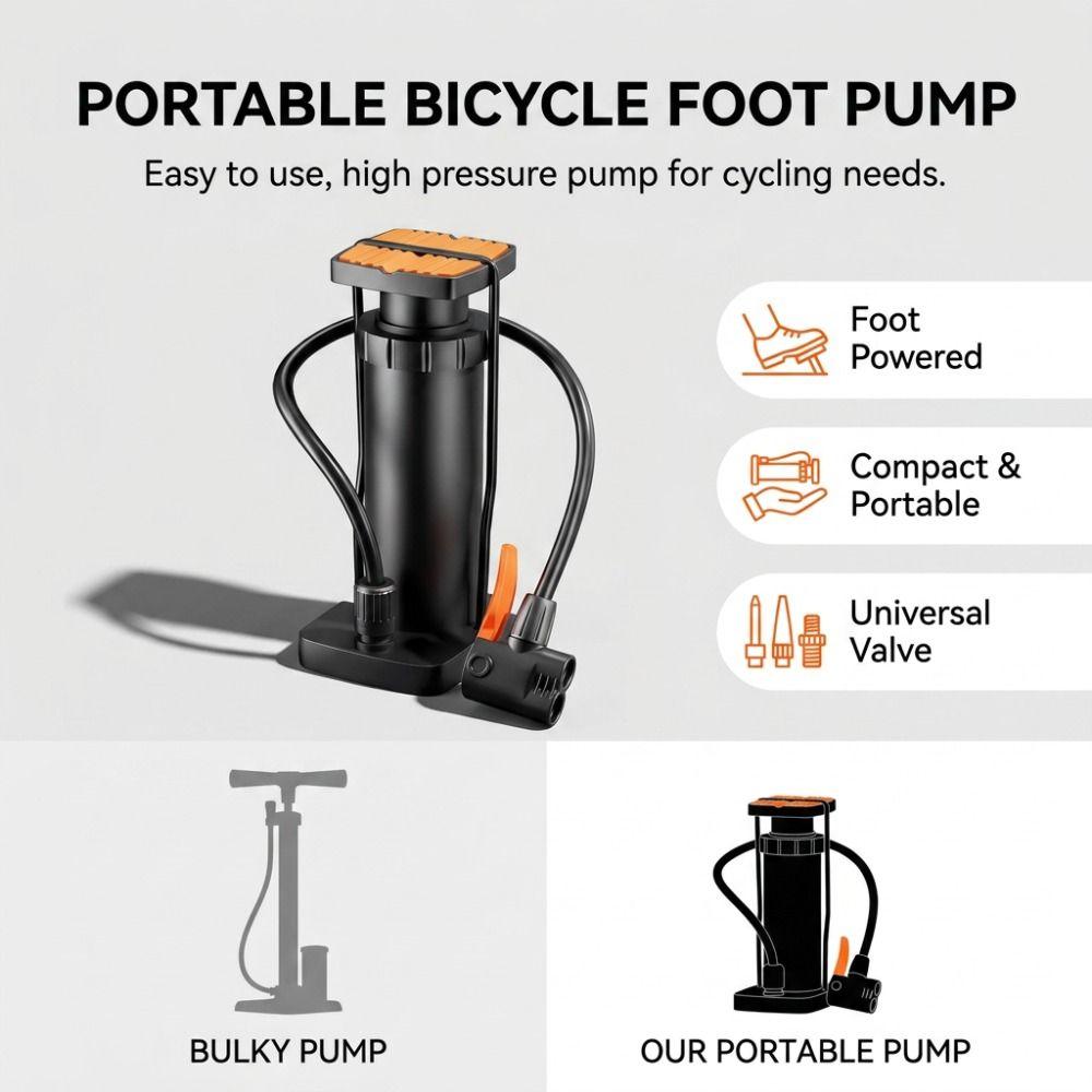 Flexible Hose Bicycle Tire Pump High Pressure Portable Tire Inflator Motorcycle Tires