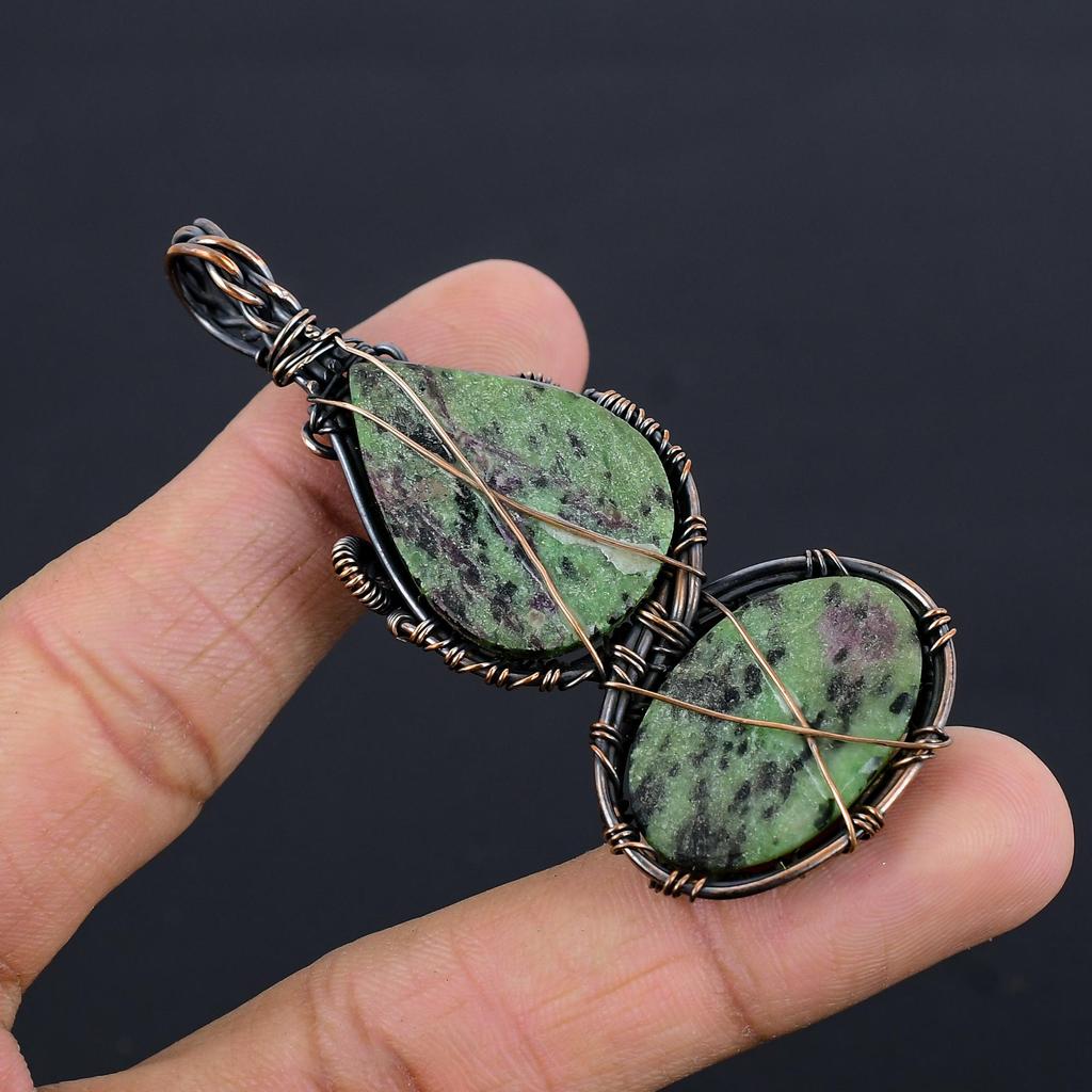 Ruby Zoisite Pendant Gemstone Jewelry, 999 Copper Wire Wrapped Handmade Pendant, Latest Design Jewelry