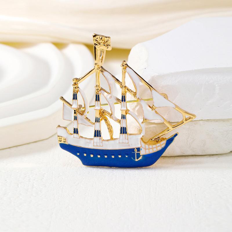 

Fashion Dripping Sailboat Ship Enamel Accessory Boat Brooch 5*5cm