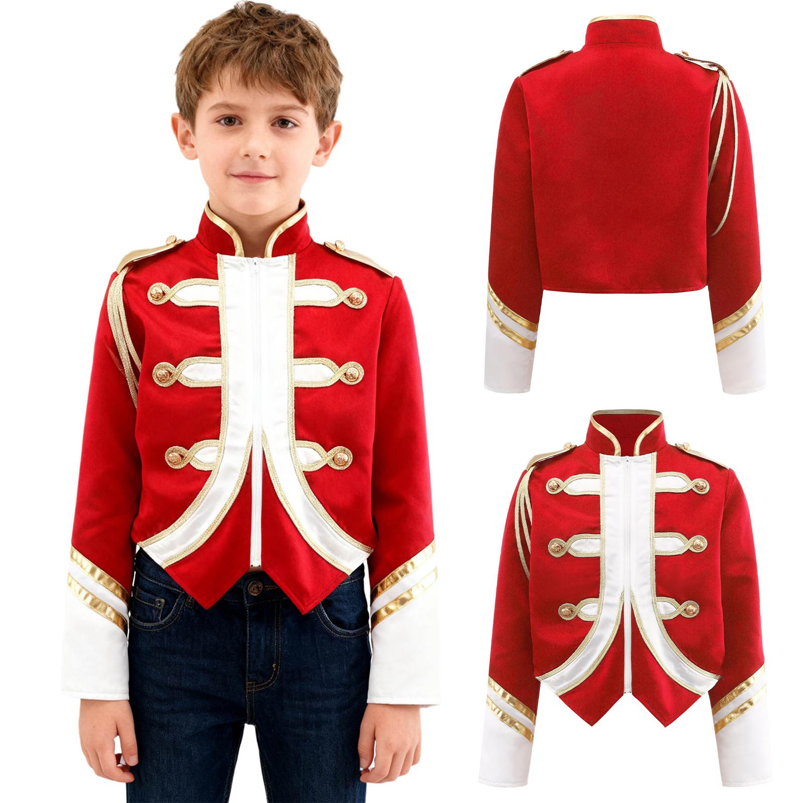 

Boys Trumpet Honor Guard Team Uniform Marching Band Jacket Contrast Color Long Sleeve Zip Up Coat 5-6 Years червоний