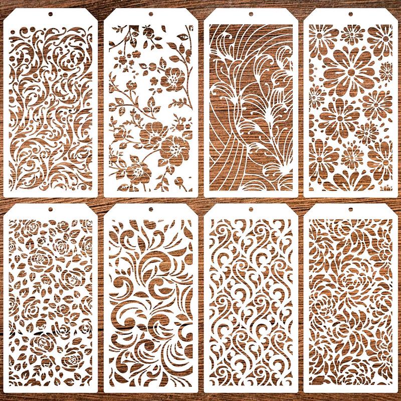 8 Sheets Floral Texture Painting Stencils for Journal Art DIY
