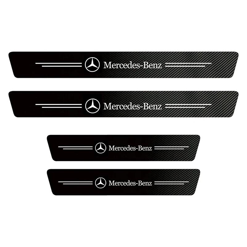 GLC GLB 1/4/5Pcs Carbon Fiber Car Door Sill Scuff Plate Decor Stickers For Mercedes Benz AMG Smart W205 C300 W203 W206 W108 W12