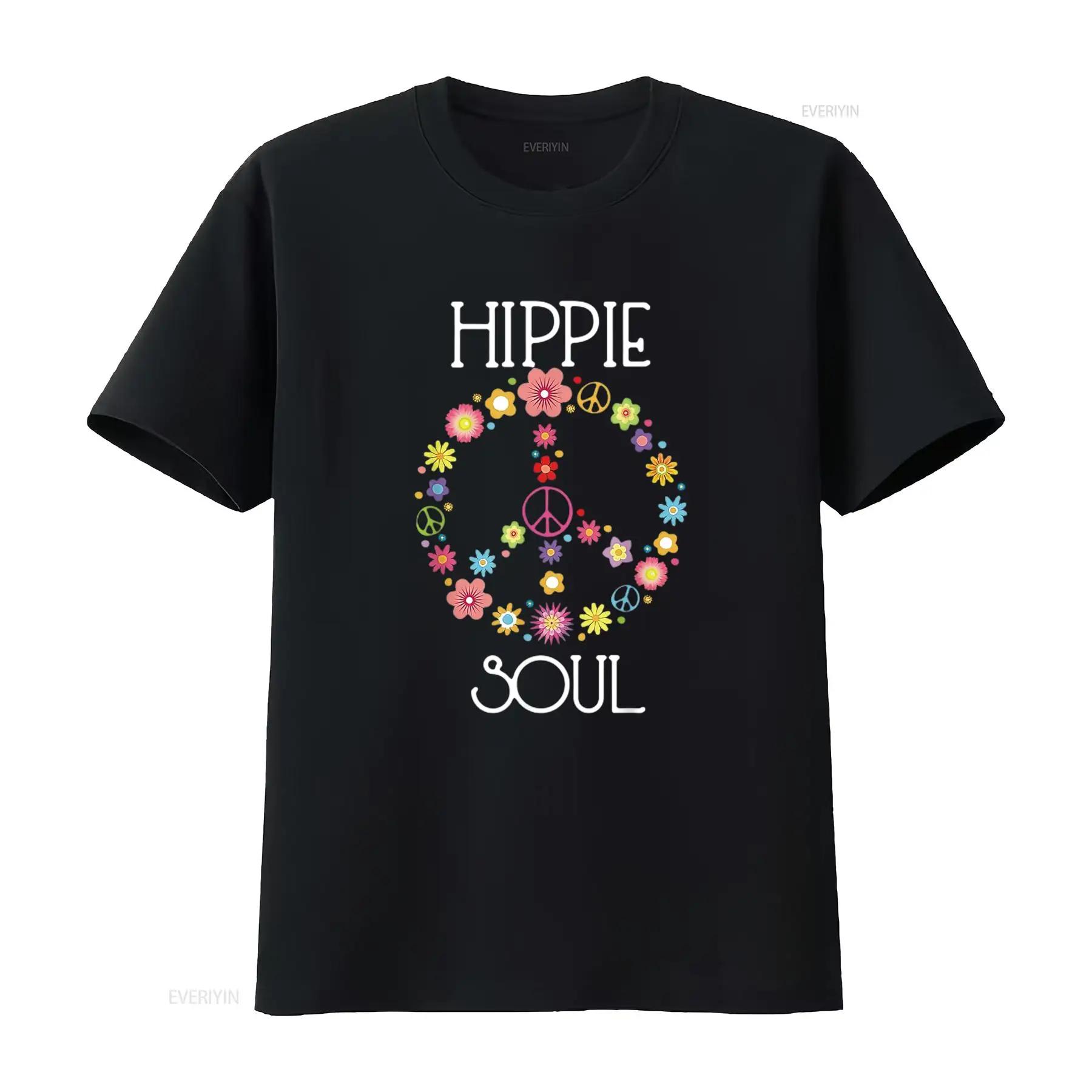 

Mens Hippie Soul Flower Power Peace Sign Gypsy 60s 70s T Shirt Black Vintage Washed Streetwear Designer Clothes Breathable - ... S разноцветный