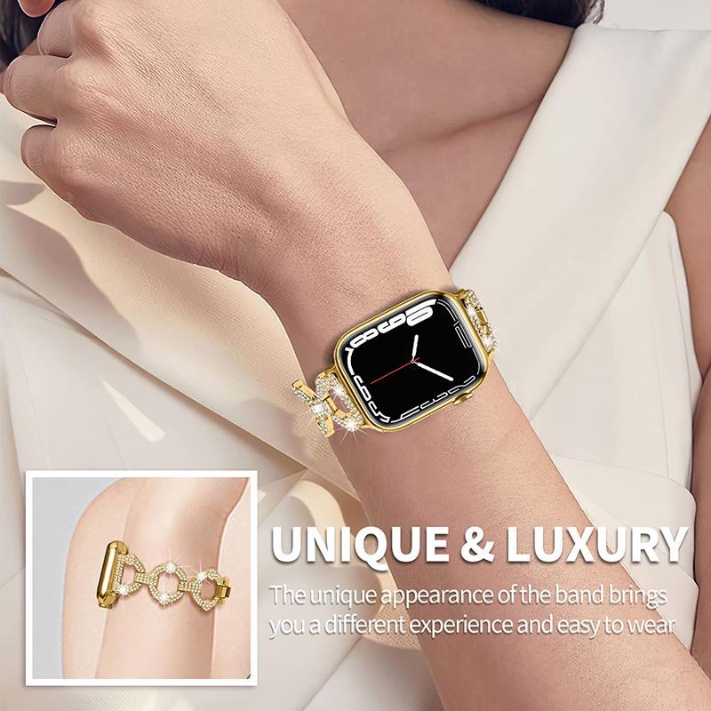 For Apple Watch Series 10 42mm/9 8 7 41mm/6 5 4 SE SE (2022) SE (2023) 40mm/3 2 1 38mm Metal Watch Band Rhinestone Decorated Watch Strap