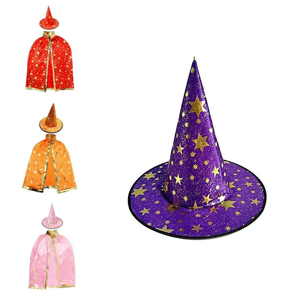 Halloween Cosplay Wizard Cape For Kids With Dazzling Star Pattern And Hat