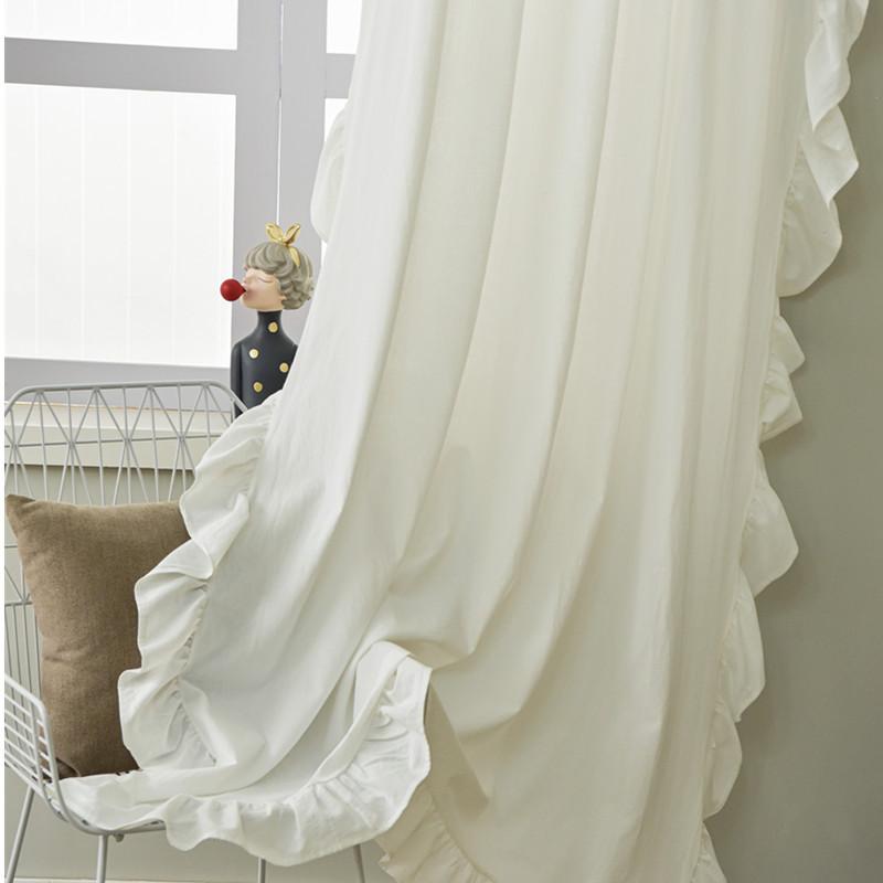 White Ruffle Curtains for Dining Rooms Cotton Linen Sheer Curtains for Living Room Semi Tulle Curtain for Windows Bedroom Canopy